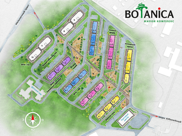 Ген.план расположения домов в ЖК «Botanica»
