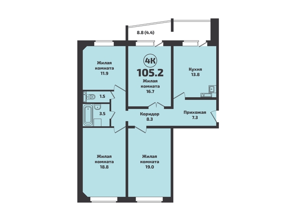 Планировка 4-комн 105,2 м²