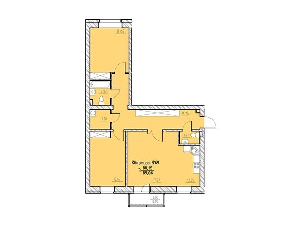 Планировка трехкомнатной квартиры 89,06 кв.м