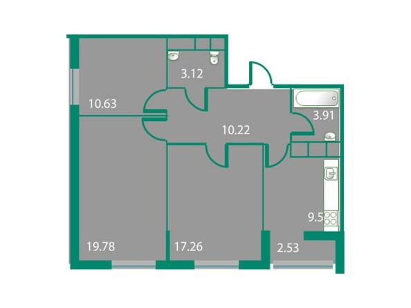 Планировка трехкомнатной квартиры 74 кв.м