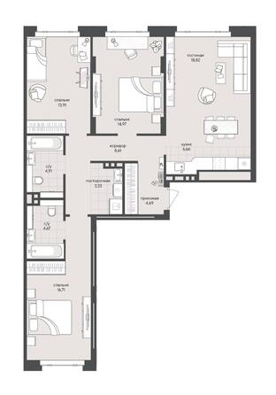 Планировка 3-комн 97,28 м²