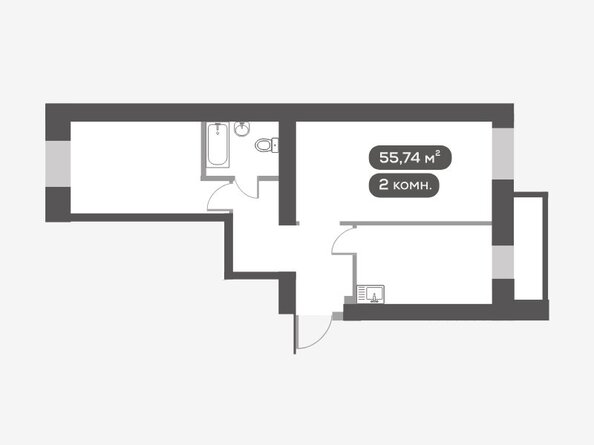 Планировка 2-комн 55,74 м²