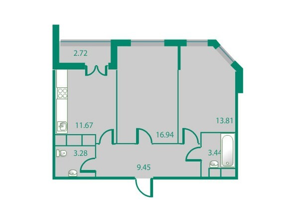 Планировка двухкомнатной квартиры 58,9 кв.м