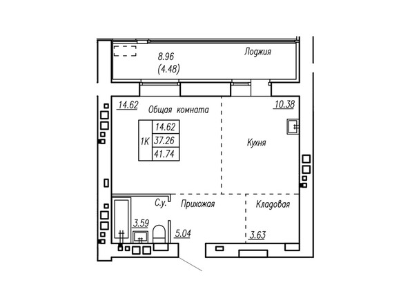 Планировка двухкомнатной квартиры 41,74 кв.м