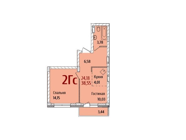 Планировка 1-комнатной квартиры 38,55 кв.м