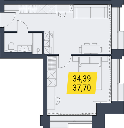 Планировка 1-комн 37,7 м²