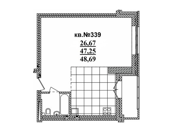 Планировка 1-комн 47,25 - 49,2 м²