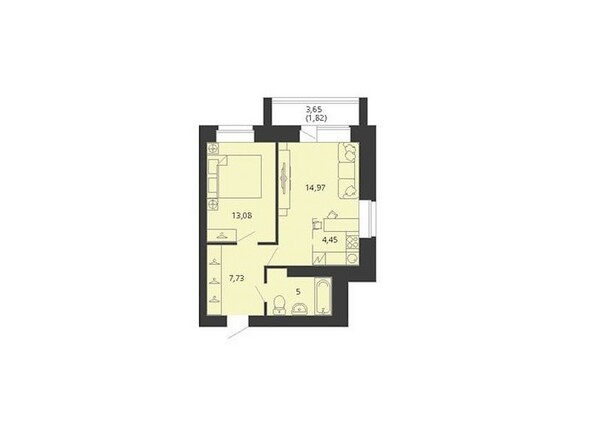 Планировка двухкомнатной квартиры 47,05 кв.м
