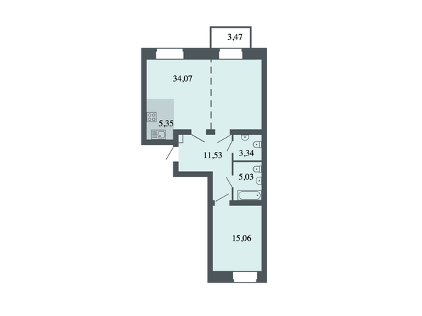 Планировка 2-комн 74,38 м²