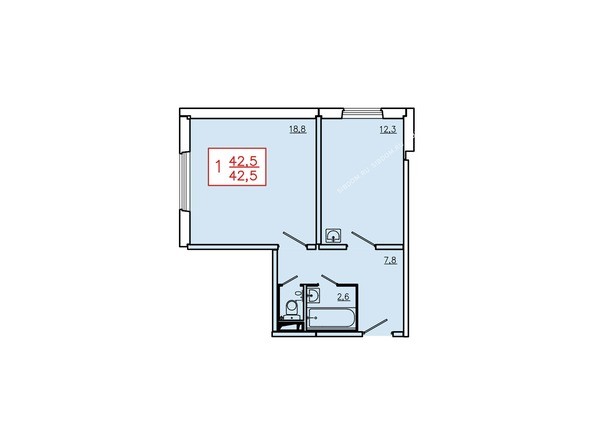 Планировка однокомнатной квартиры 42,5 кв.м. Этаж 1