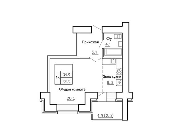 Планировка однокомнатной квартиры 38,5 кв.м