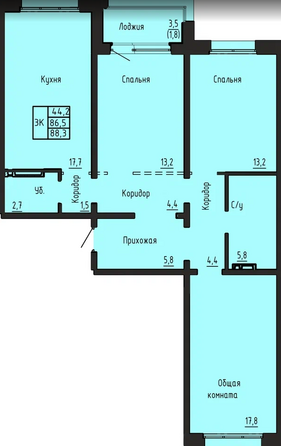 Планировка 3-комн 88,3 м²