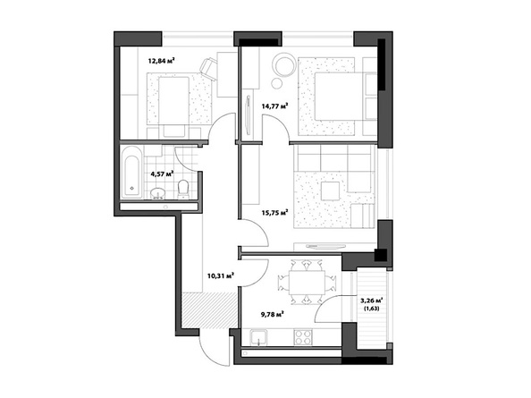 Планировка 3-комн 69,65 м²