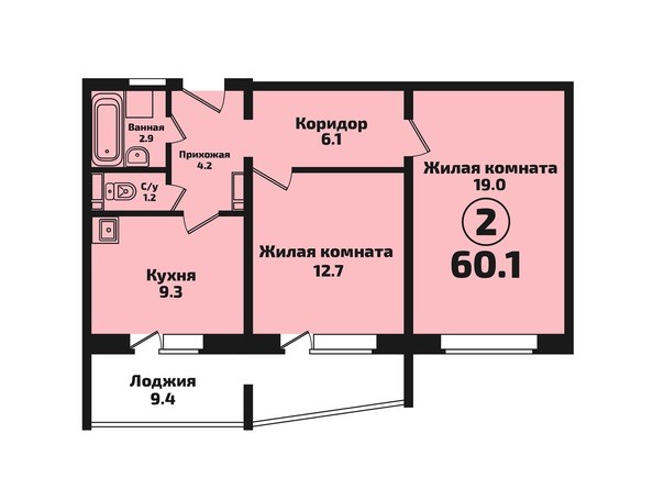 2-комнатная 60,1 кв.м
