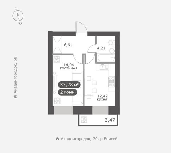 Планировка 1-комн 37,28 м²
