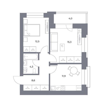 Планировка 2-комн 56,6 - 56,9 м²