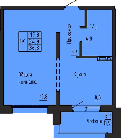Планировка 1-комн 36,8 м²