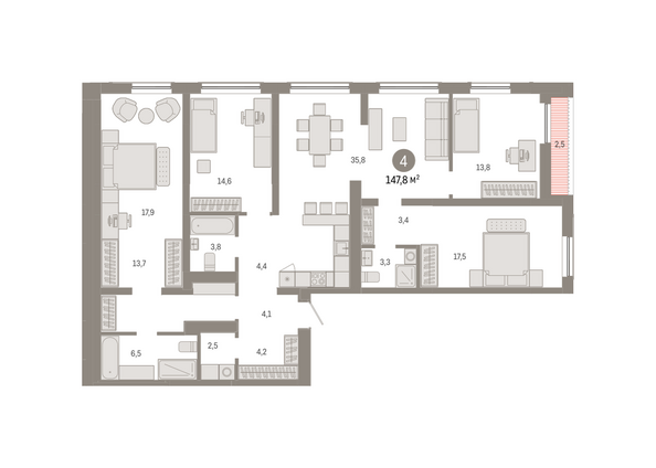 Планировка 4-комн 147,75, 147,85 м²