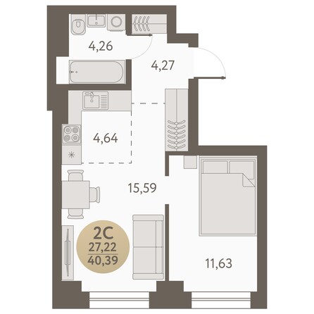 Планировка 2-комн 40,39 м²