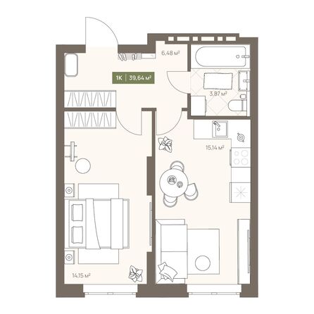 Планировка 1-комн 39,64 м²