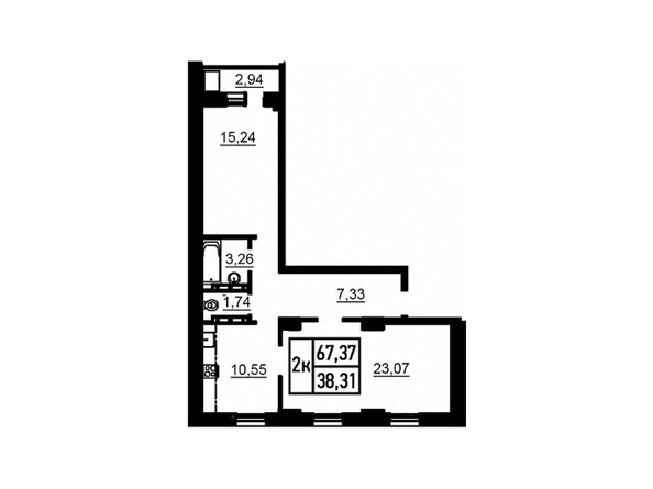 Планировка двухкомнатной квартиры 67,37 кв.м