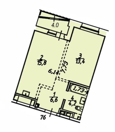 Планировка 1-комн 44 м²