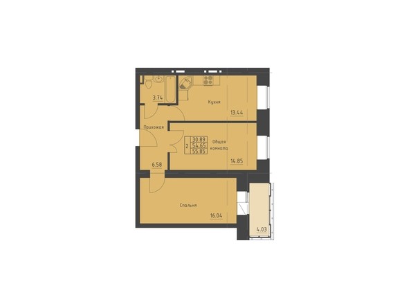 Планировка двухкомнатной квартиры 55,8 кв.м