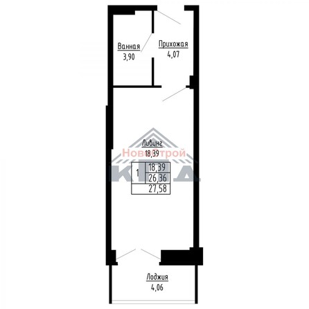 Планировка 1-комн 28, 30 м²