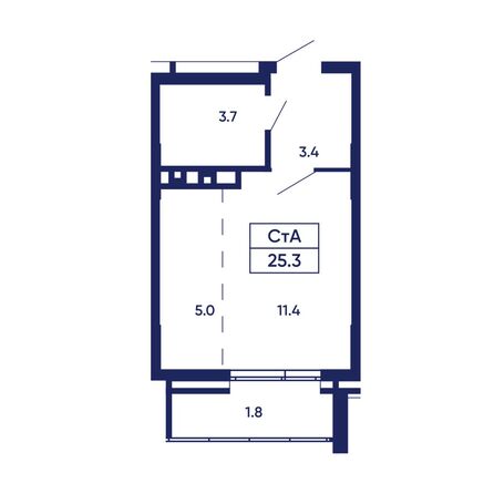 Планировка Студия 25,3 - 25,5 м²