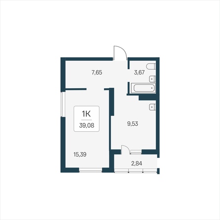 Планировка 1-комн 39,08 м²