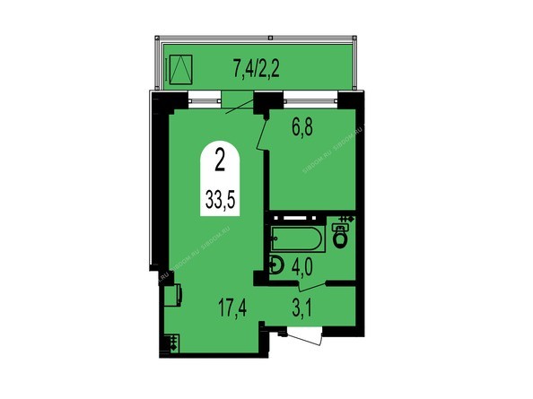 Планировка двухкомнатной квартиры 33,5 кв.м