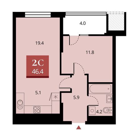 Планировка 2-комн 46,4 м²