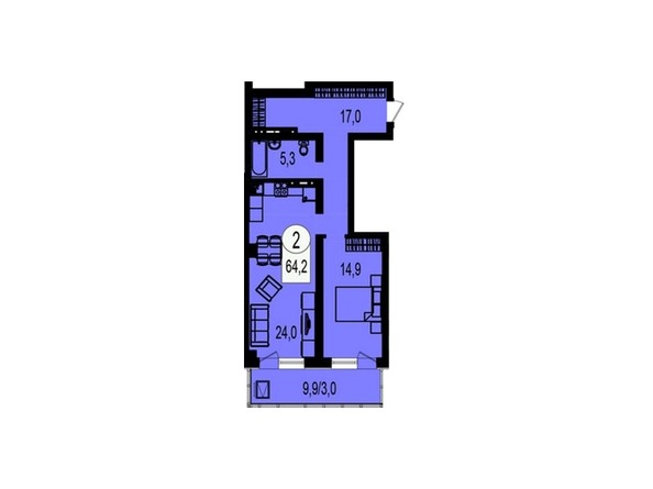 Планировка 2-комнатной квартиры 64,2 кв.м