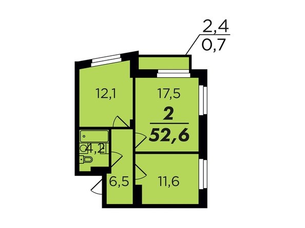 Планировка двухкомнатной квартиры 52,6 кв.м