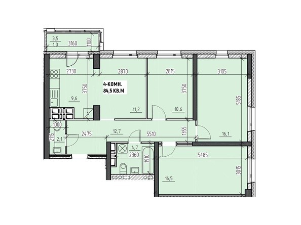 Планировка четырехкомнатной квартиры 84,5 кв.м