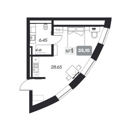 Планировка 1-комн 35,1 м²