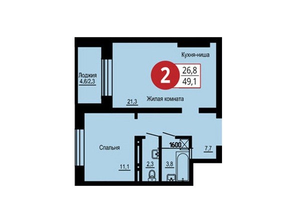 Планировка двухкомнатной квартиры 49,1 кв.м