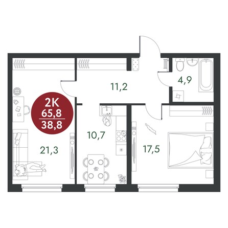 Планировка 2-комн 65,6 м²