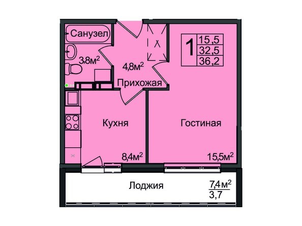 Планировка 1-комнатной квартиры 36,20