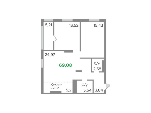 Планировка трехкомнатной квартиры 69,08 кв.м