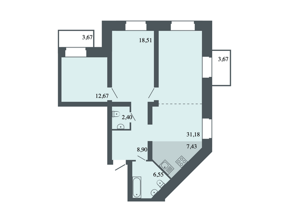 Планировка 3-комн 87,64 м²