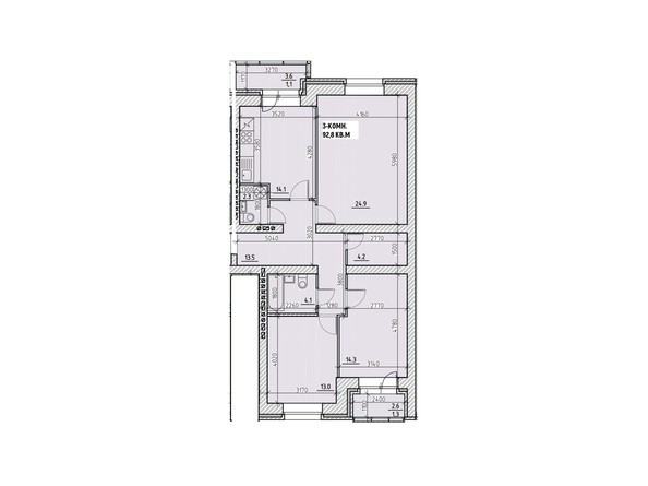 Планировка трехкомнатной квартиры 92,8 кв.м
