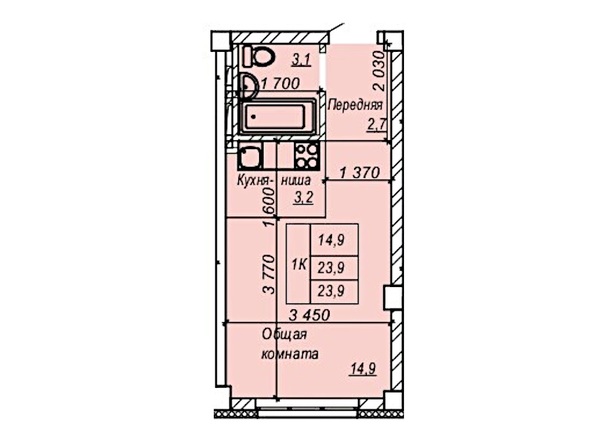 Планировка Студия 23,9 м²