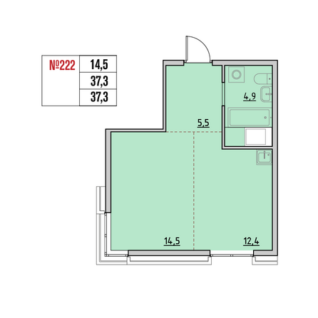 Планировка 1-комн 37,3 м²