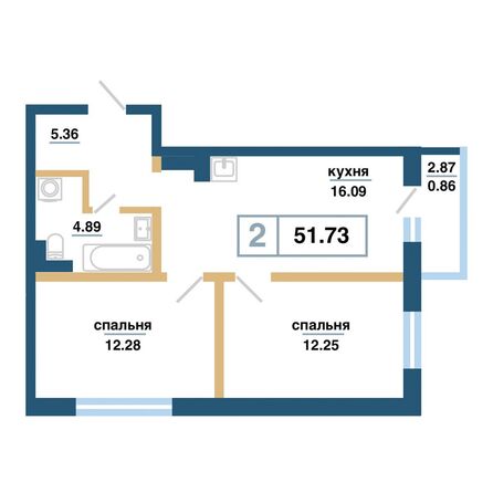 Планировка 2-комн 51,73 м²
