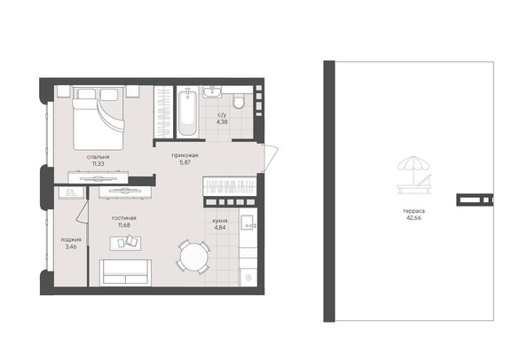 Планировка 1-комн 84,22 м²