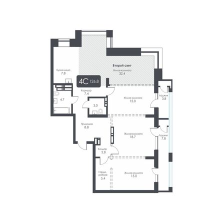 Планировка 4-комн 126,6 м²