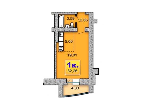 Планировка 1-комнатной квартиры 32,26 кв.м
