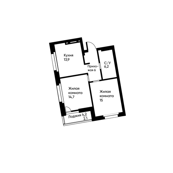 Планировка 2-комн 57,1 м²