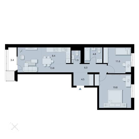 Планировка 3-комн 74,19 м²
